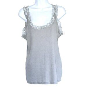 Vintage Faded Glory Womens Lace Trimmed Ribbed Tank Top Cami sz L Preppy Gray